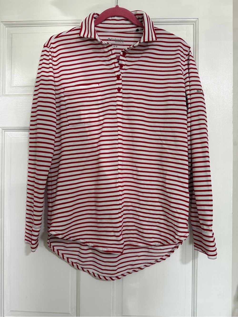 Columbia Golf Red and White Striped Button-Down Shirt